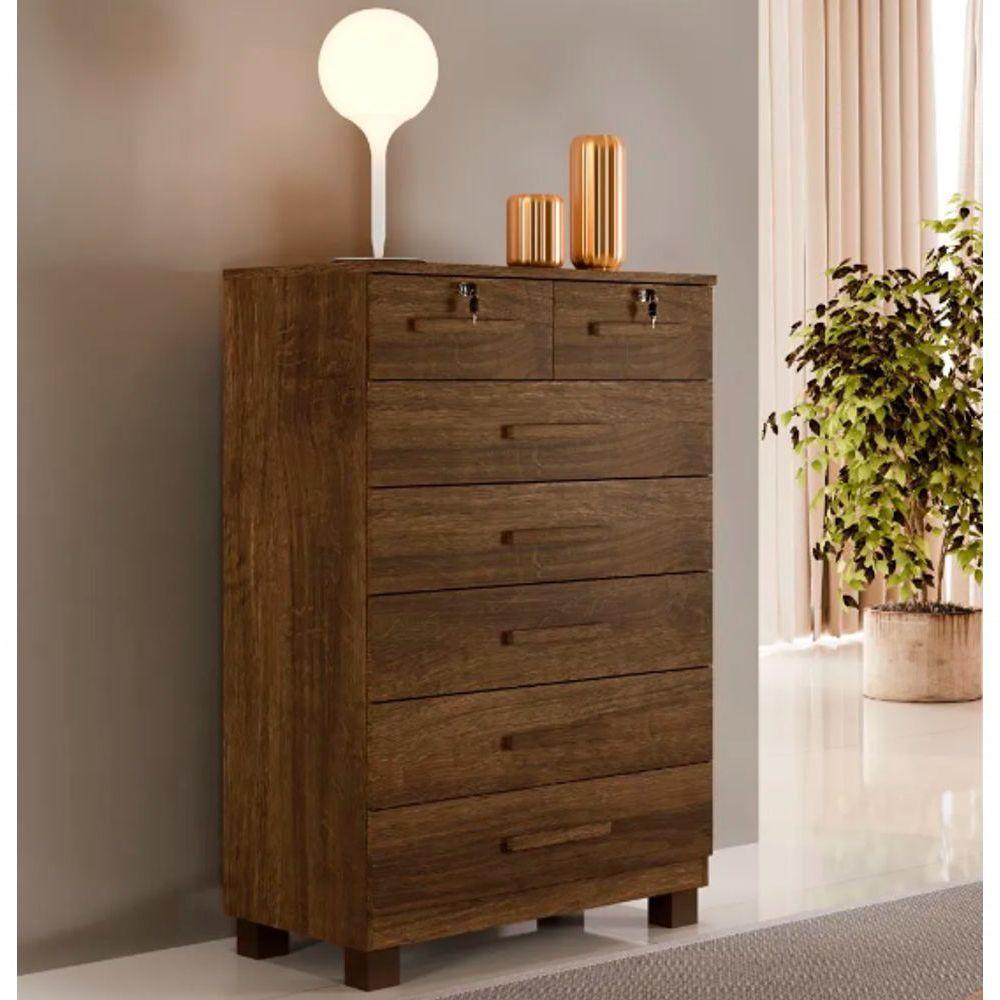 Cômoda New Barcelona 7 Gavetas Benetil Móveis - Imbuia - 1