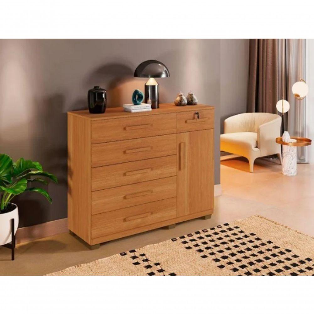 Cômoda Milão 6 Gavetas 1 Porta Benetil Móveis - Cinamomo - 1