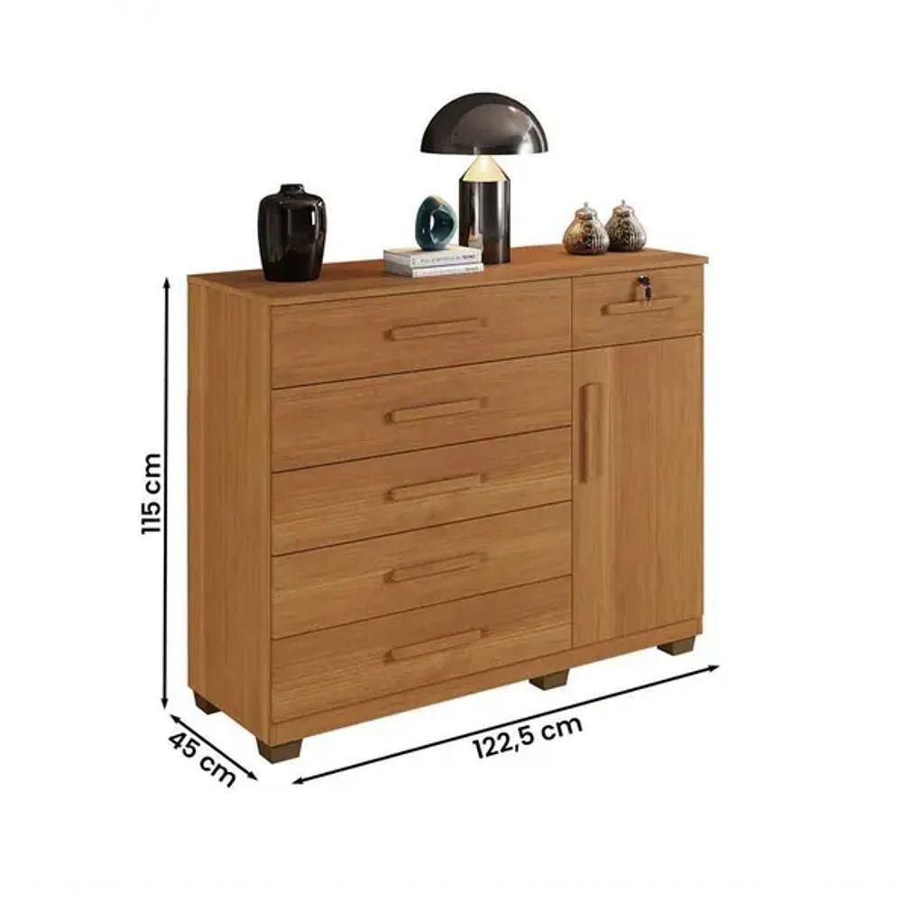 Cômoda Milão 6 Gavetas 1 Porta Benetil Móveis - Cinamomo - 3