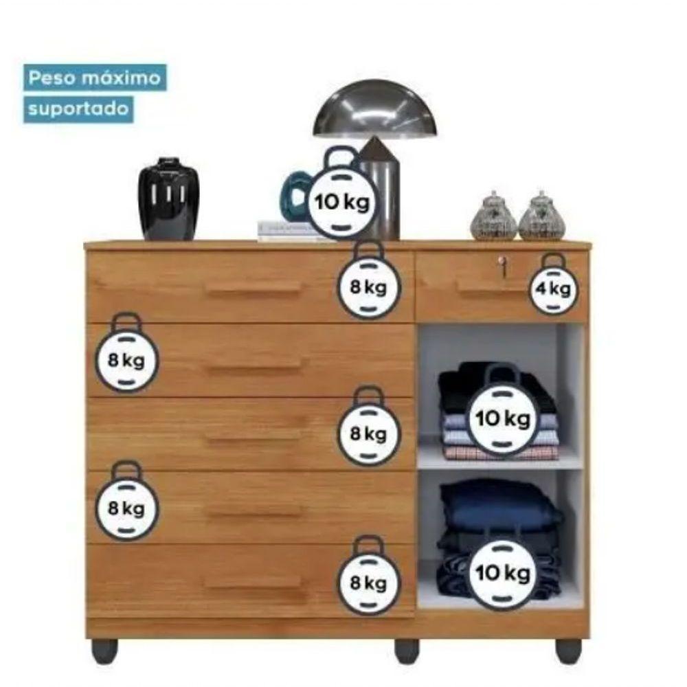 Cômoda Milão 6 Gavetas 1 Porta Benetil Móveis - Cinamomo - 4