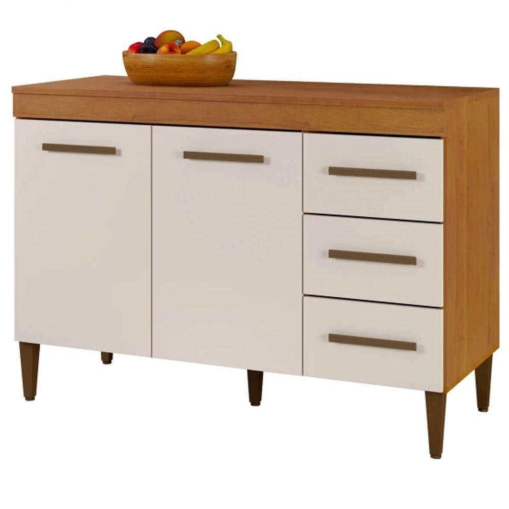 Balcão Virtus 2 Portas 3 Gavetas Kaiki Móveis - Nature/off - 2