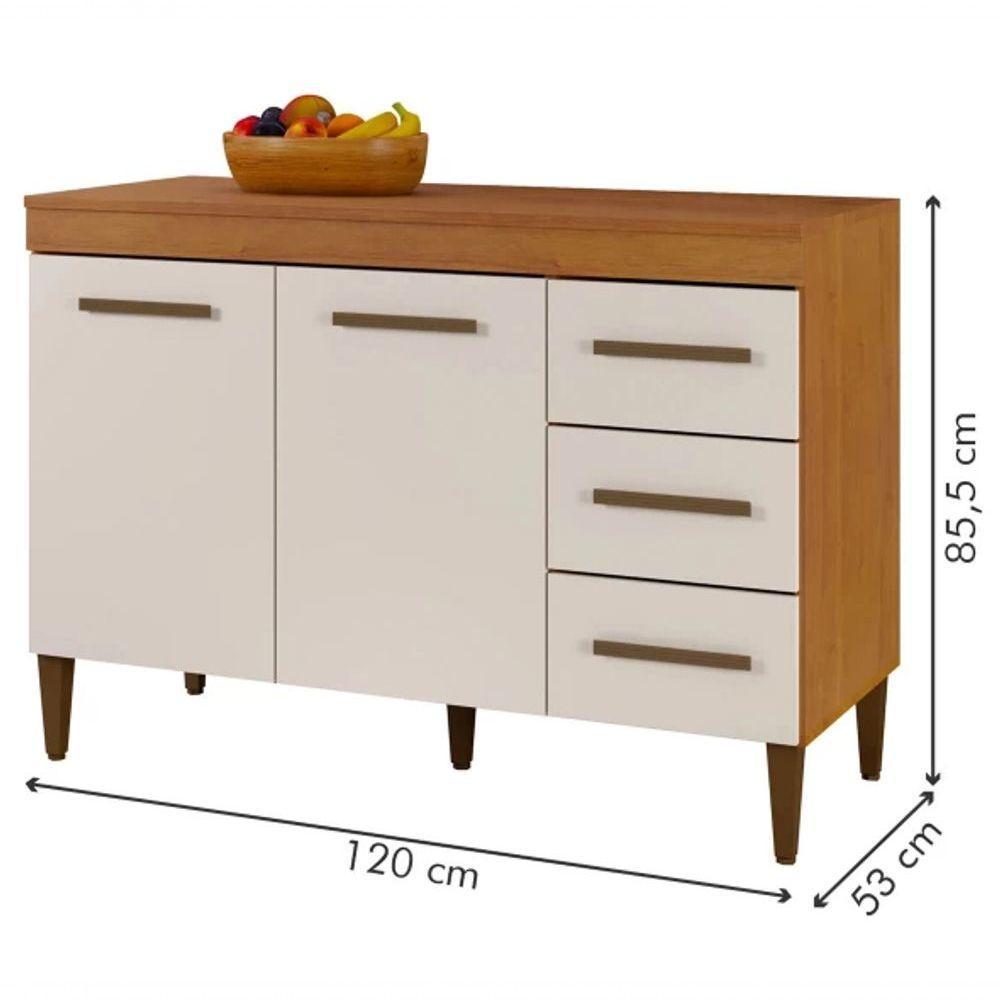 Balcão Virtus 2 Portas 3 Gavetas Kaiki Móveis - Nature/off - 3