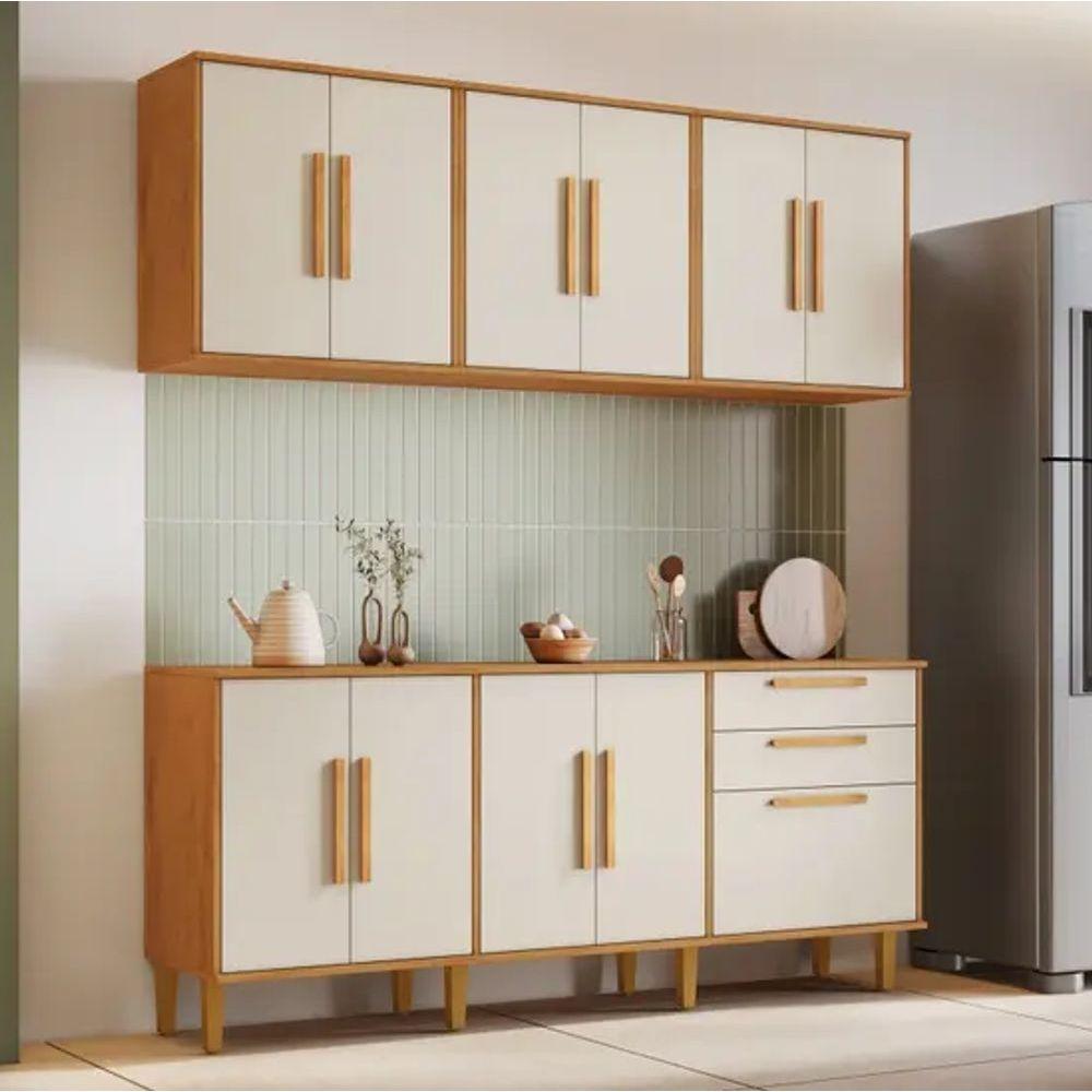 Cozinha Completa 11 Portas 2 Gavetas Lorena Kaiki Móveis - Nature/off - 1