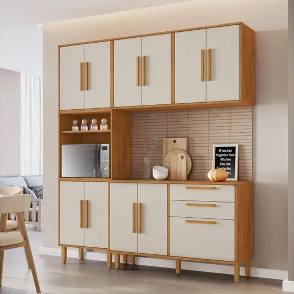 Cozinha Lorena 11 Pts Torre Quente Kaiki Móveis - Nature/off - 1