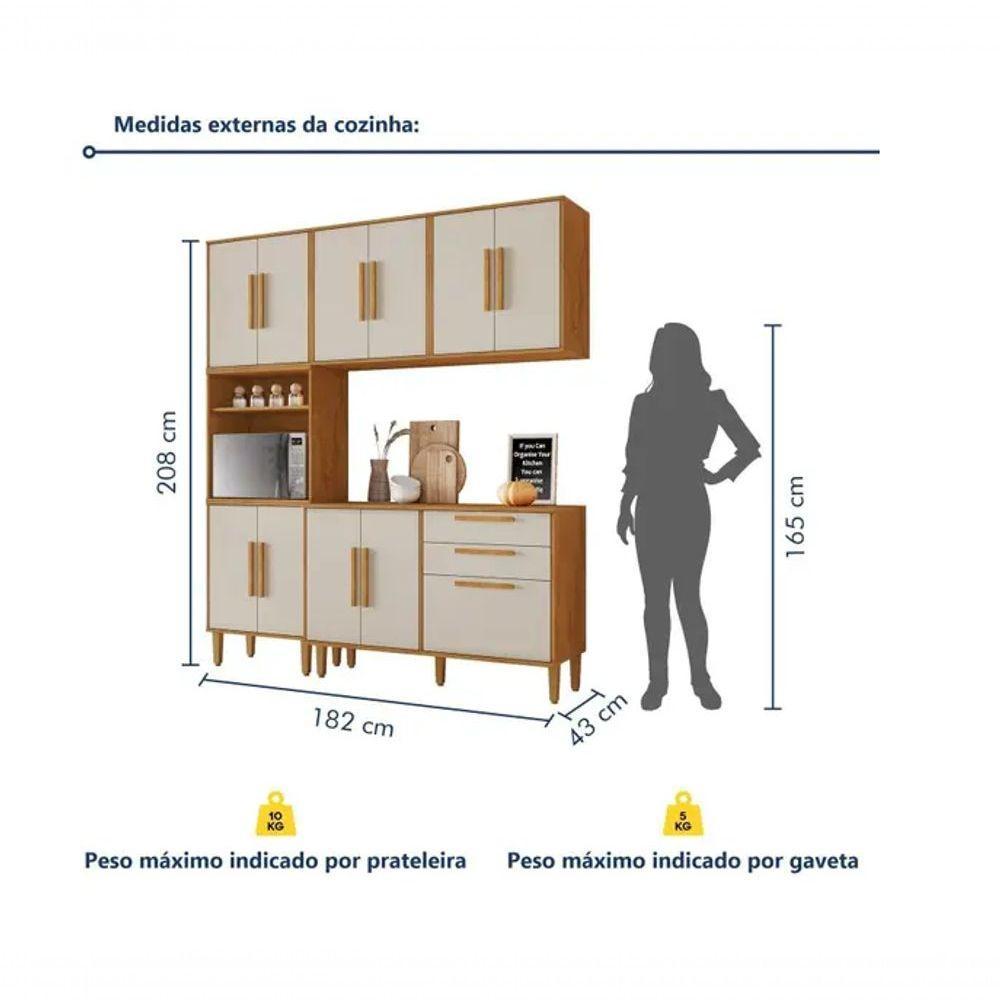 Cozinha Lorena 11 Pts Torre Quente Kaiki Móveis - Nature/off - 3