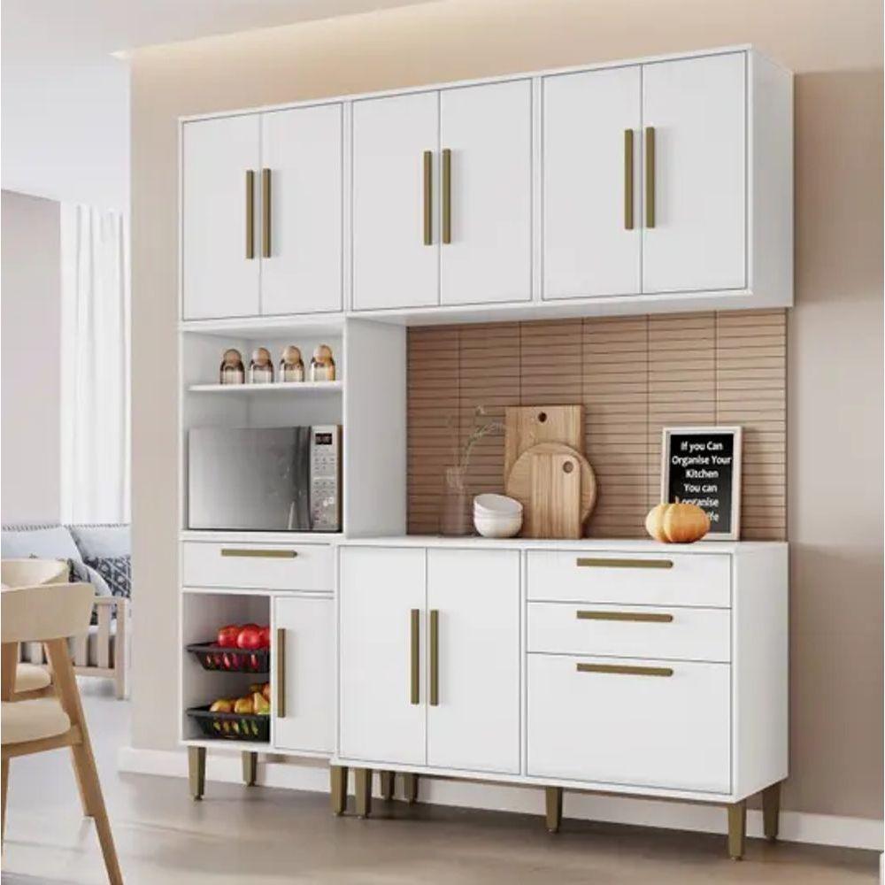 Cozinha Completa 10 Portas 3 Gavetas Com Fruteira Lorena Kaiki Móveis - Branco - 1
