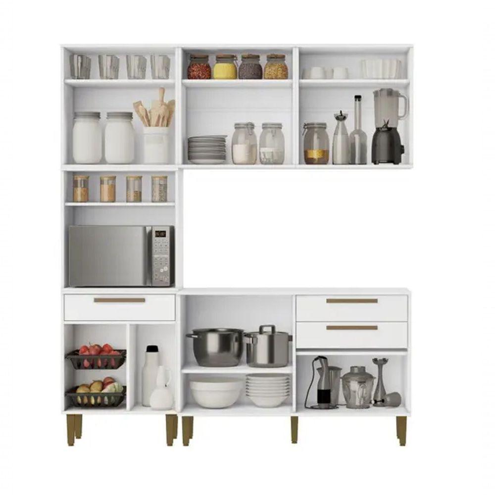 Cozinha Completa 10 Portas 3 Gavetas Com Fruteira Lorena Kaiki Móveis - Branco - 3