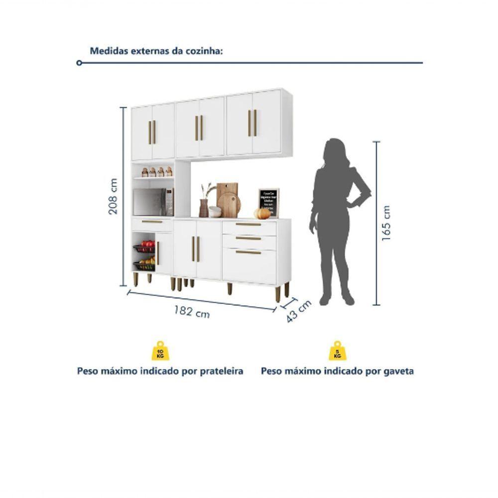Cozinha Completa 10 Portas 3 Gavetas Com Fruteira Lorena Kaiki Móveis - Branco - 5