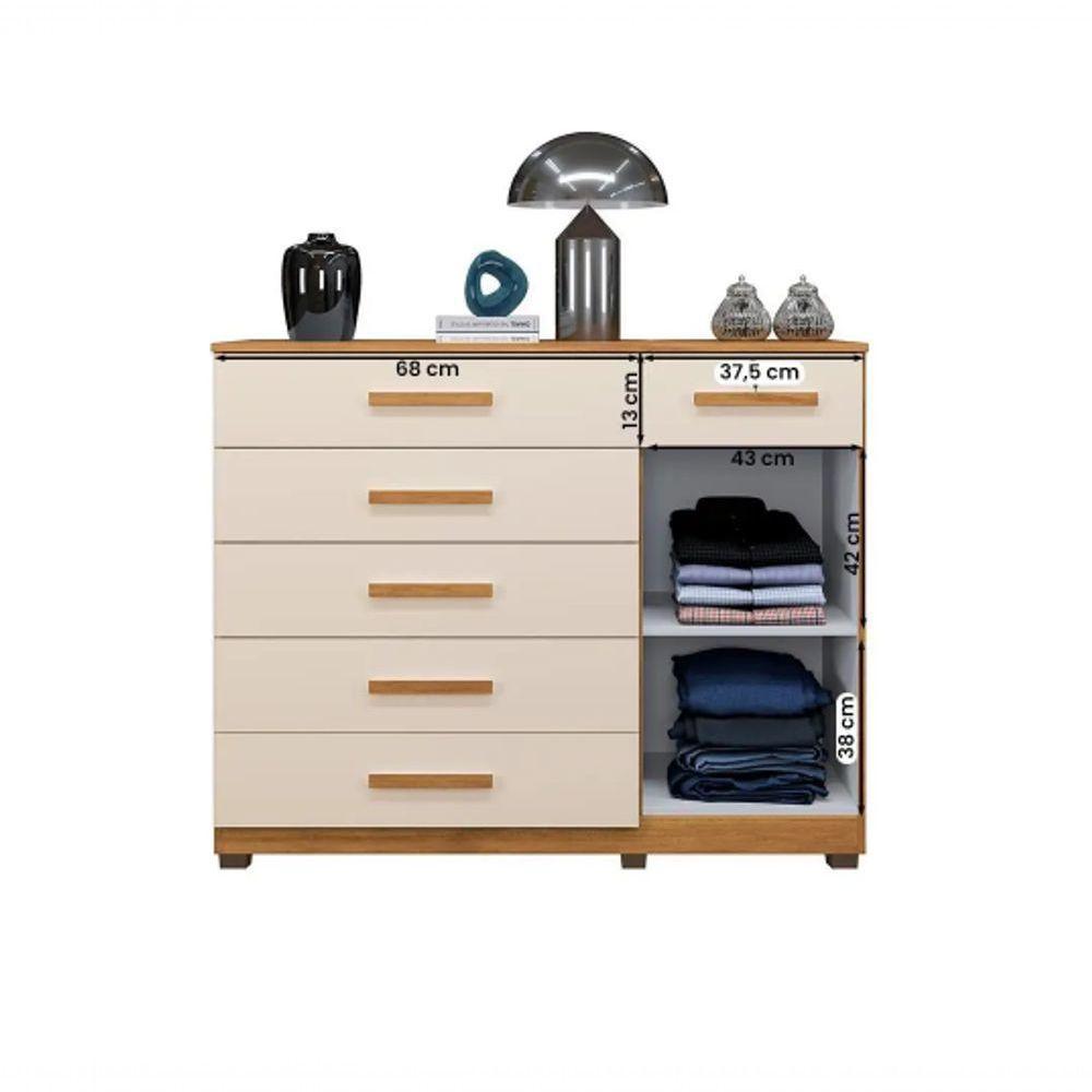 Cômoda Milão 6 Gavetas 1 Porta Benetil Móveis - Cinamomo/off - 2
