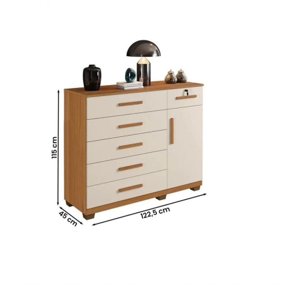 Cômoda Milão 6 Gavetas 1 Porta Benetil Móveis - Cinamomo/off - 3