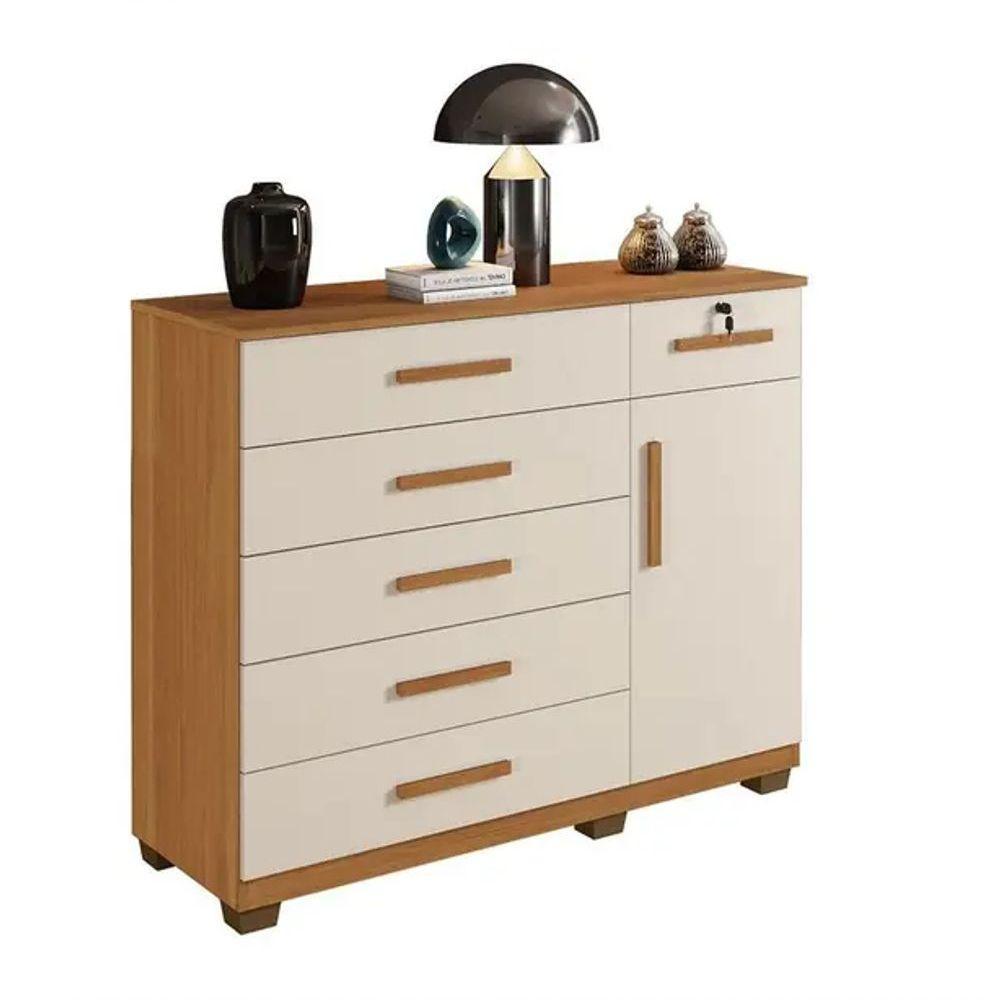 Cômoda Milão 6 Gavetas 1 Porta Benetil Móveis - Cinamomo/off - 4