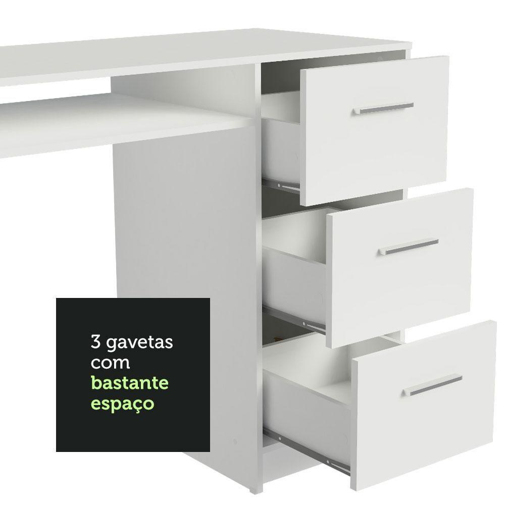 Escrivaninha Mesa Para Computador Madesa Alaska 3 Gavetas 1 Porta Branco - 4