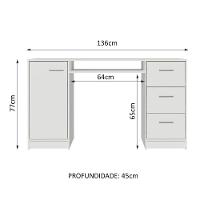 Escrivaninha Mesa Para Computador Madesa Alaska 3 Gavetas 1 Porta Branco - 8