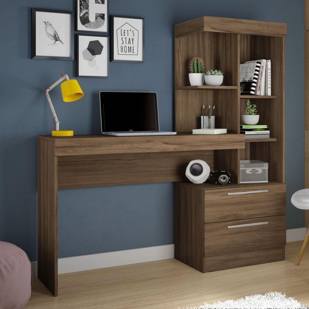 Escrivaninha Office Com Estante 2 Gavetas Nogal Trend - 1
