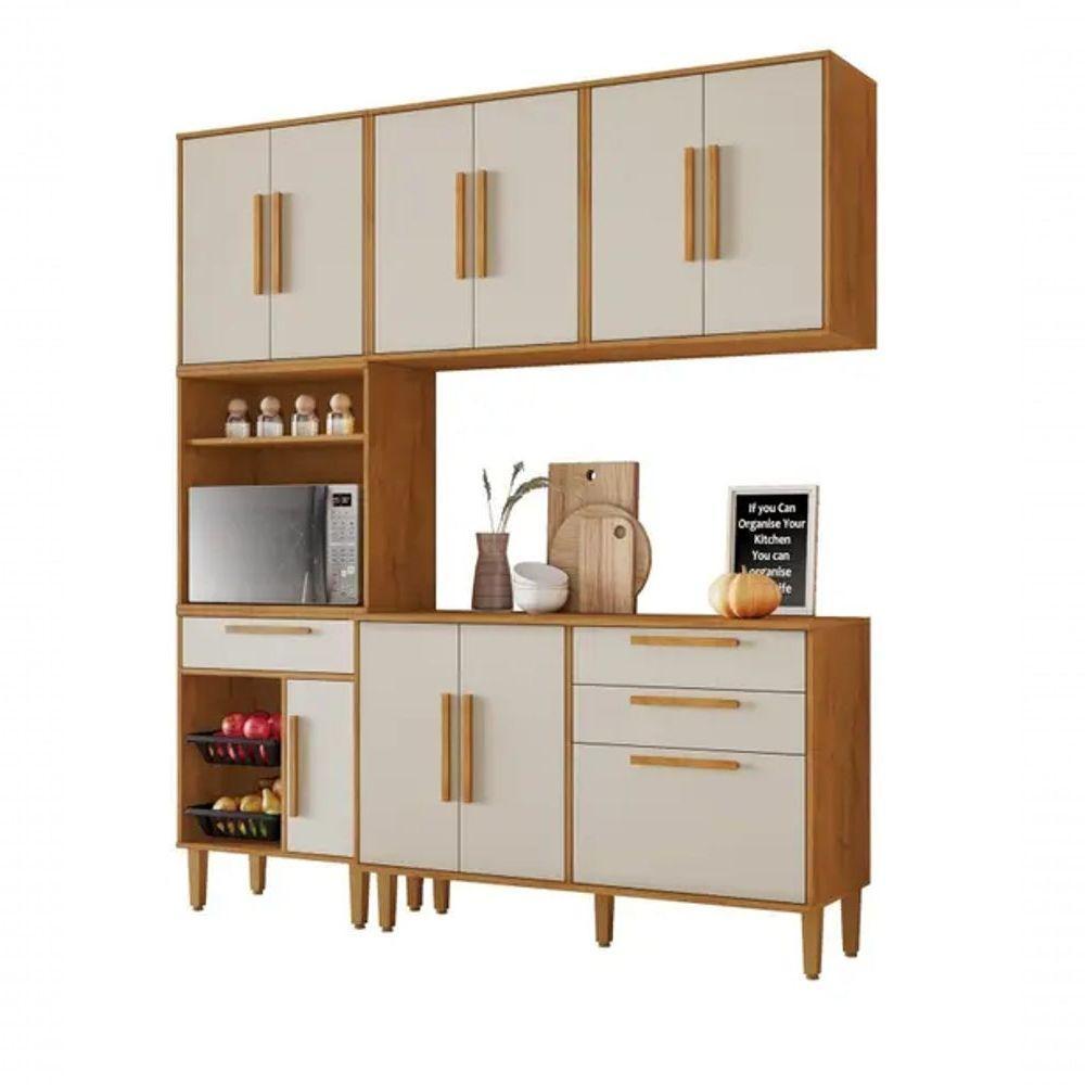 Cozinha Completa 10 Portas 3 Gavetas Com Fruteira Lorena Kaiki Móveis - Nature/off White - 2