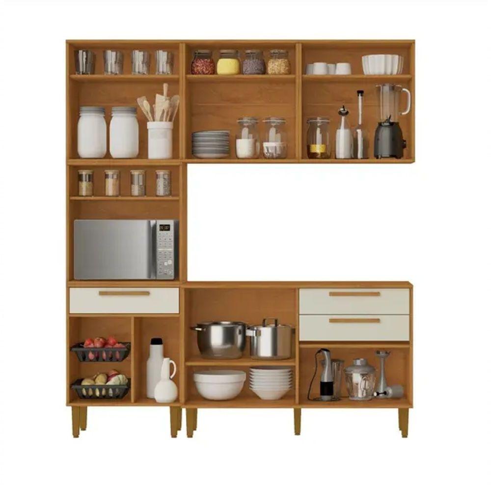 Cozinha Completa 10 Portas 3 Gavetas Com Fruteira Lorena Kaiki Móveis - Nature/off White - 3