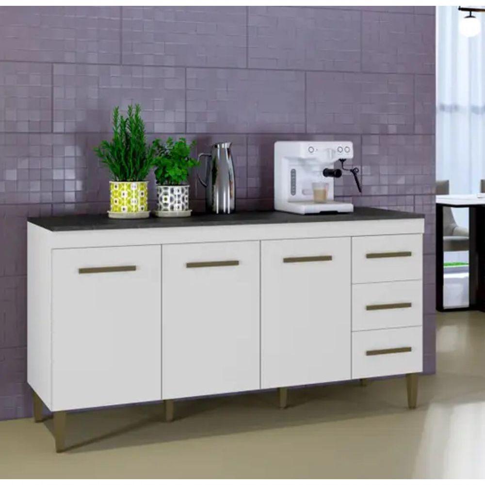 Balcão Atenas 3 Portas 3 Gavetas Kaiki Móveis - Branco - 1