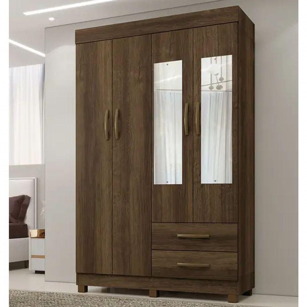 Guarda Roupa Copacabana New 4 Portas Com Espelho Benetil Móveis - Imbuia - 1