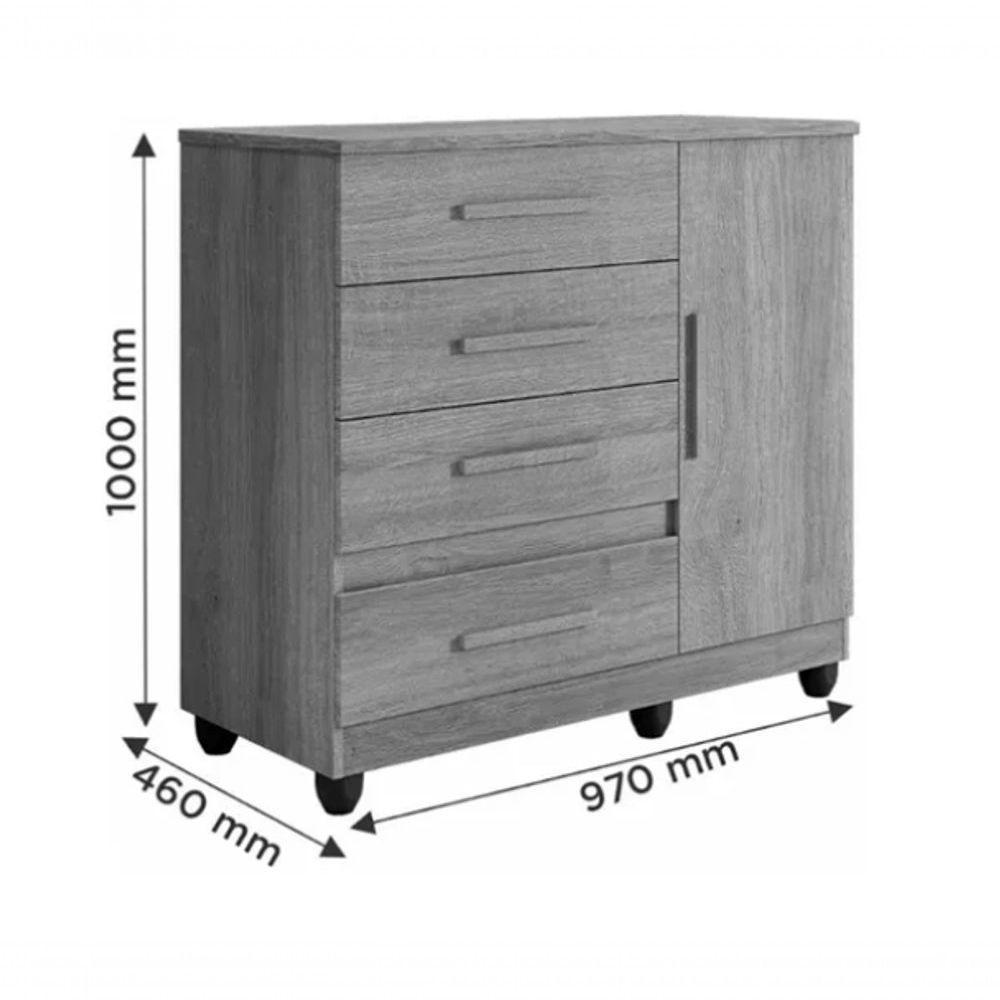 Cômoda New Florença 4 Gavetas 1 Porta Benetil Móveis - Branco - 3