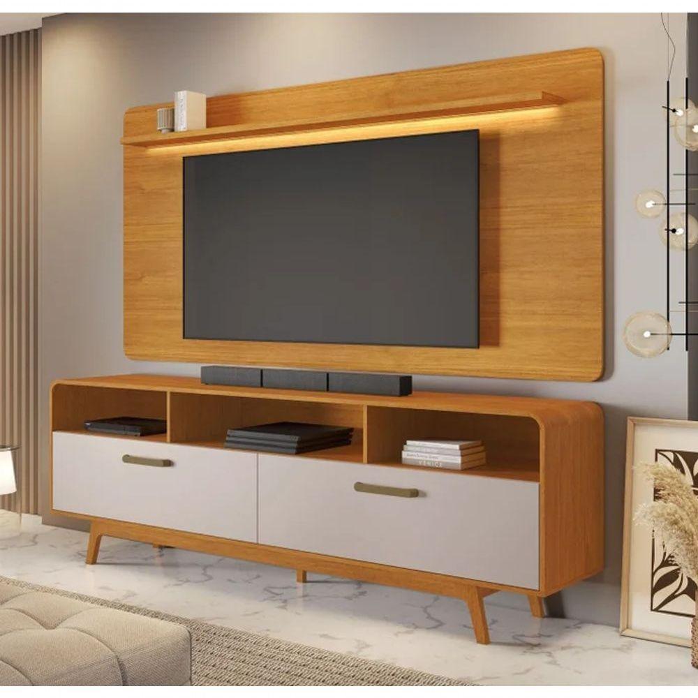 Rack Com Painel Tv 70" Cristal Jcm Movelaria - Cinamomo/off - 1