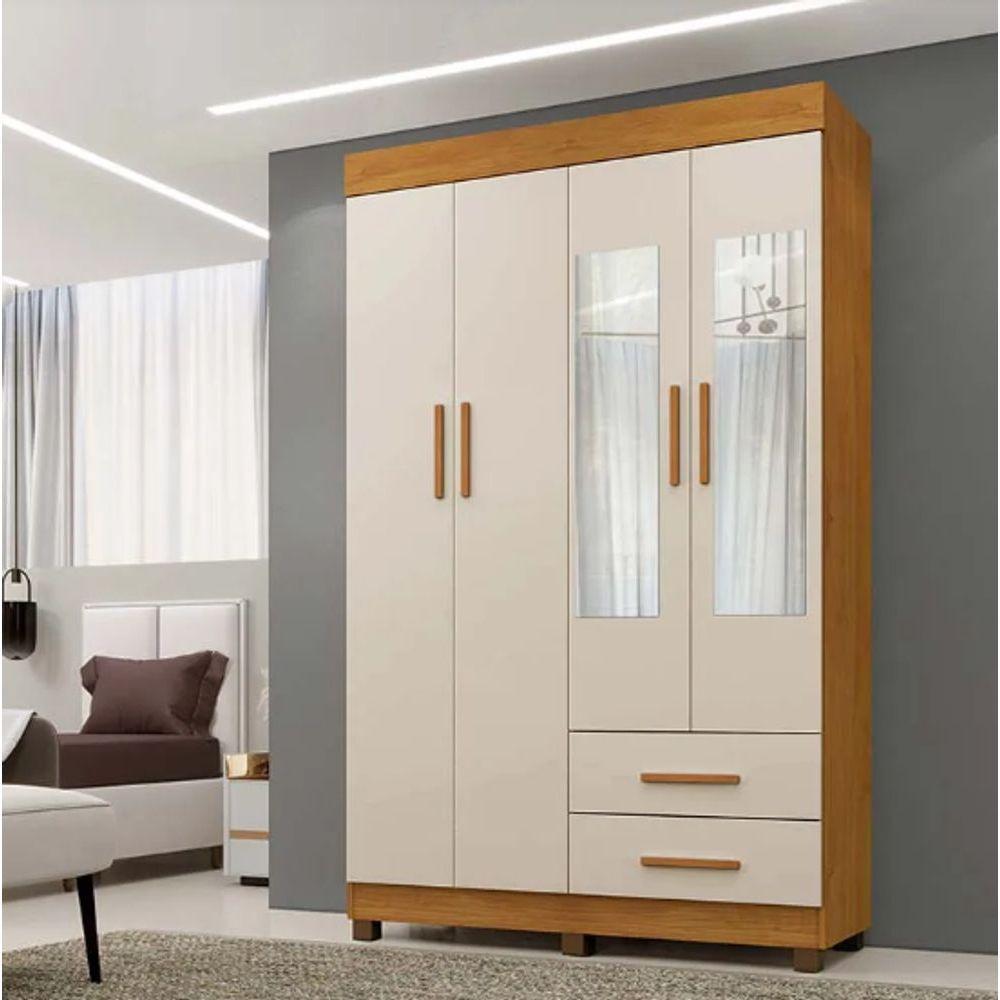 Guarda Roupa Copacabana New 4 Portas Com Espelho Benetil Móveis - Cinamomo/off - 1