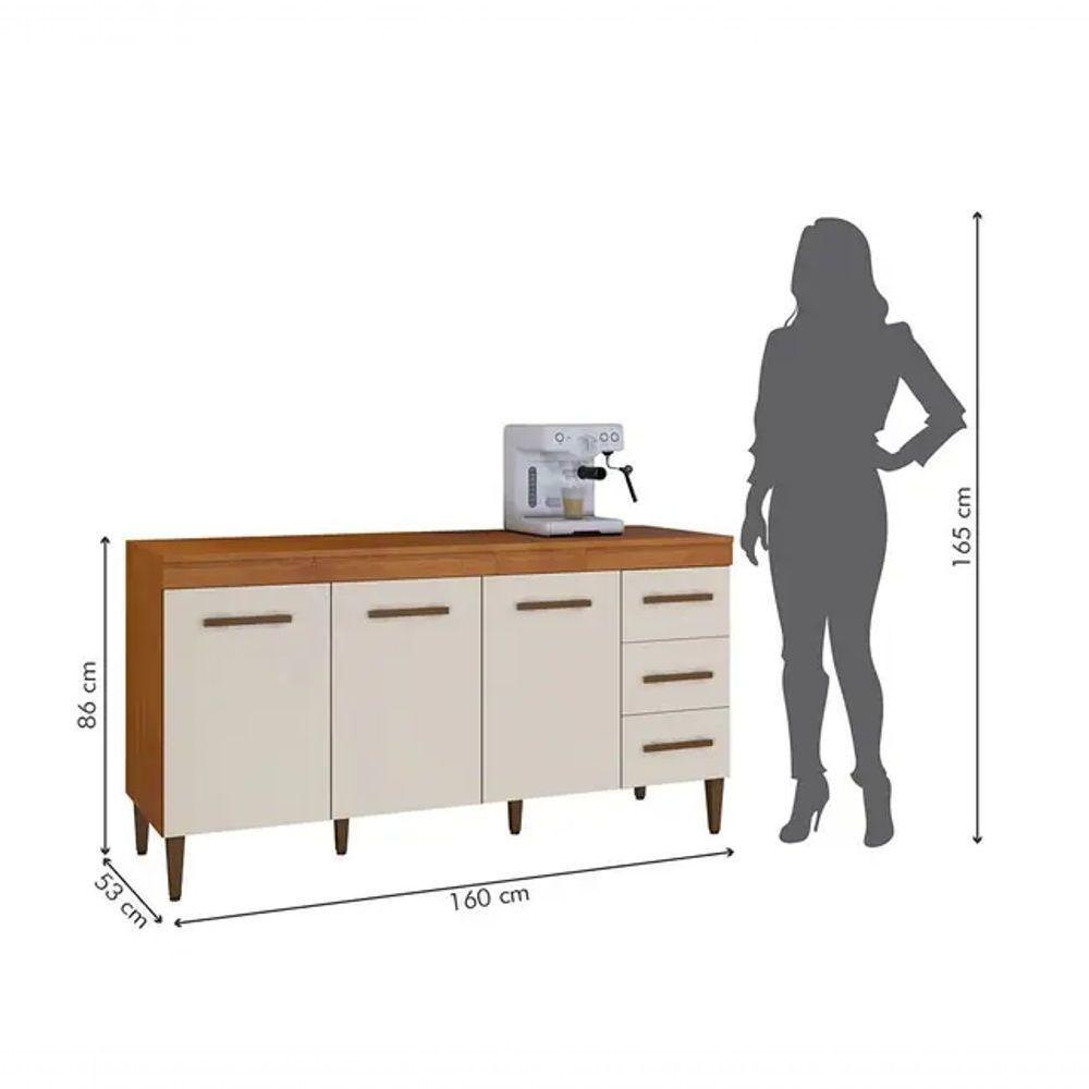 Balcão Atenas 3 Portas 3 Gavetas Kaiki Móveis - Nature/off - 4