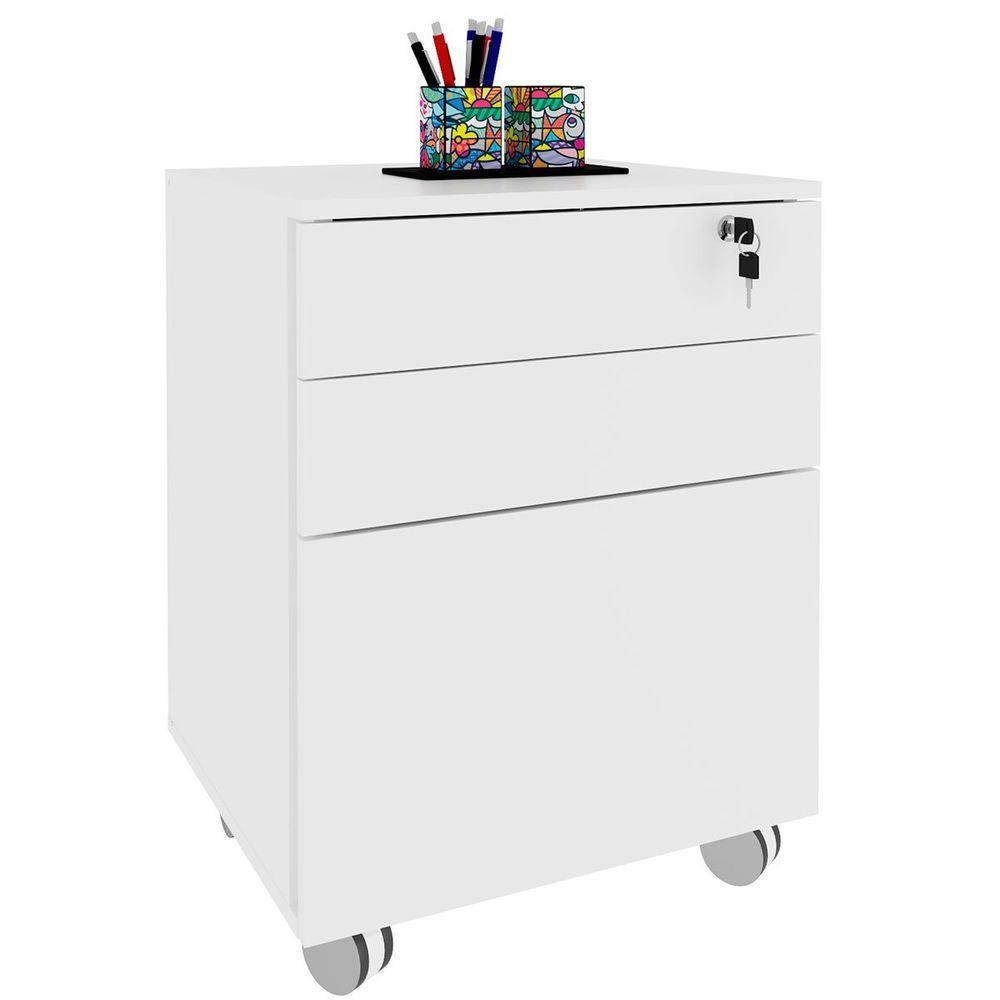 Gaveteiro Para Escritório 3 Gavetas Com Chave E Rodízios Branco - 6
