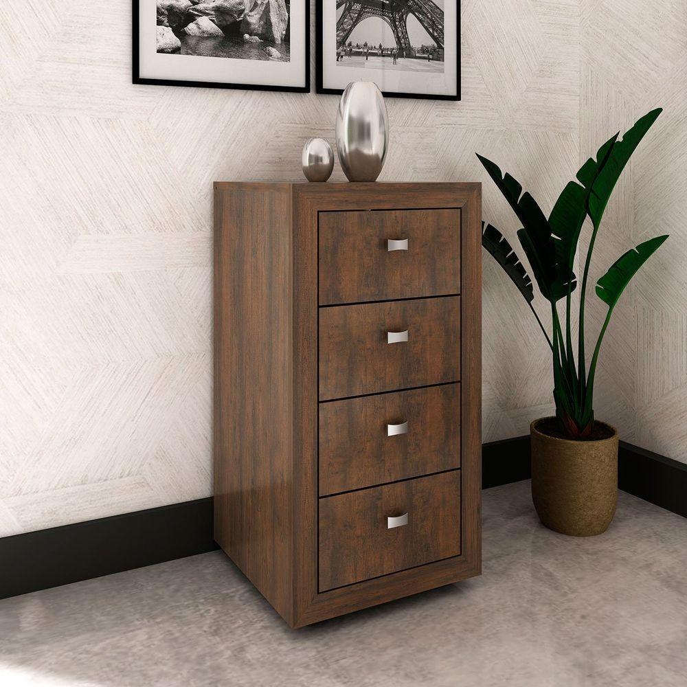 Gaveteiro Para Escritório 4 Gavetas Com Rodízios Rústico - 6