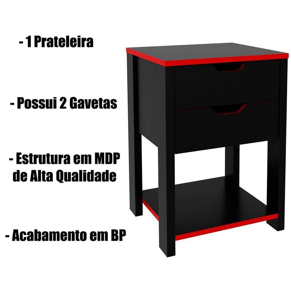 Gaveteiro Gamer Para Escritório 2 Gavetas 1 Prateleira Preto/vermelho - 3