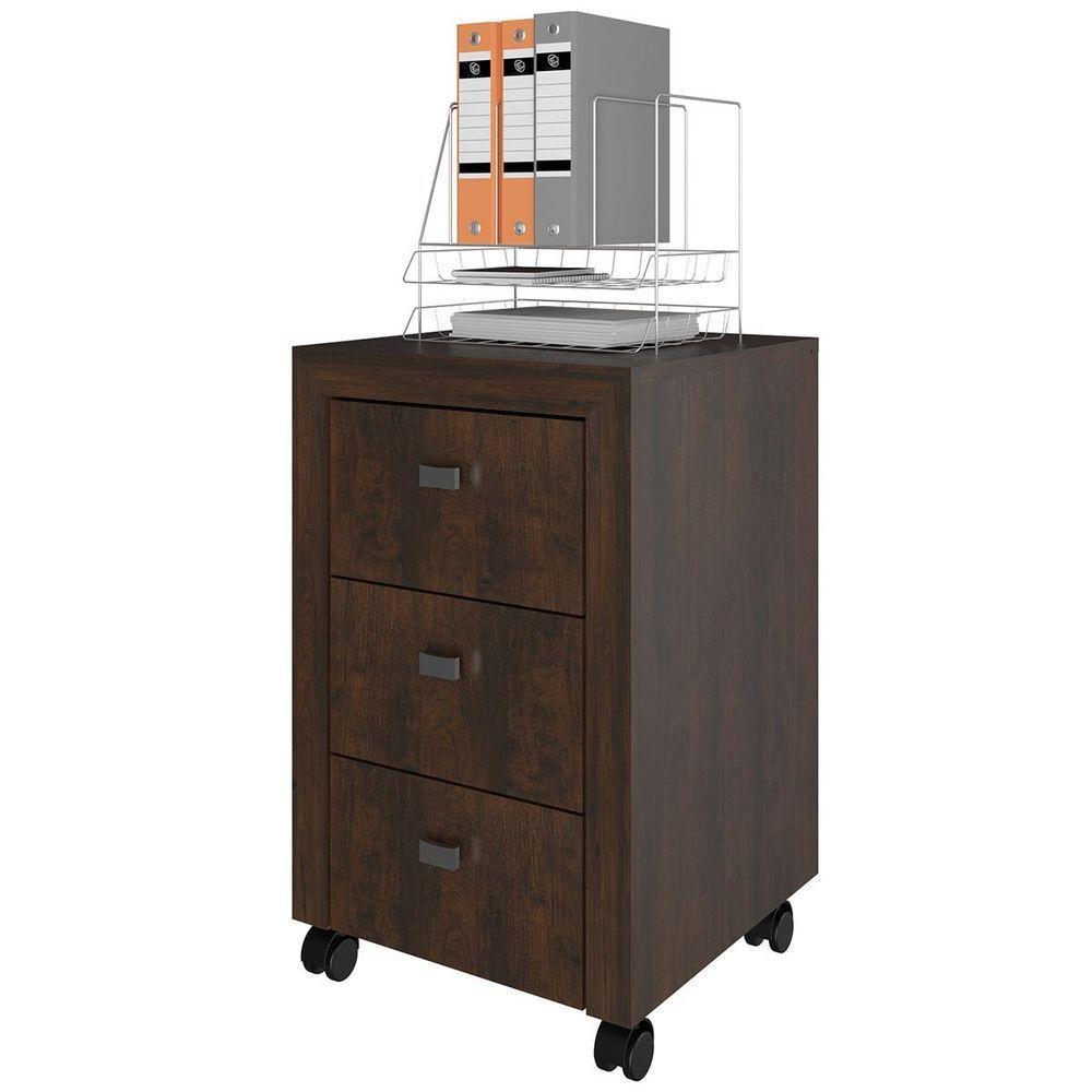 Gaveteiro Para Escritório 3 Gavetas Com Rodízios Rústico - 6