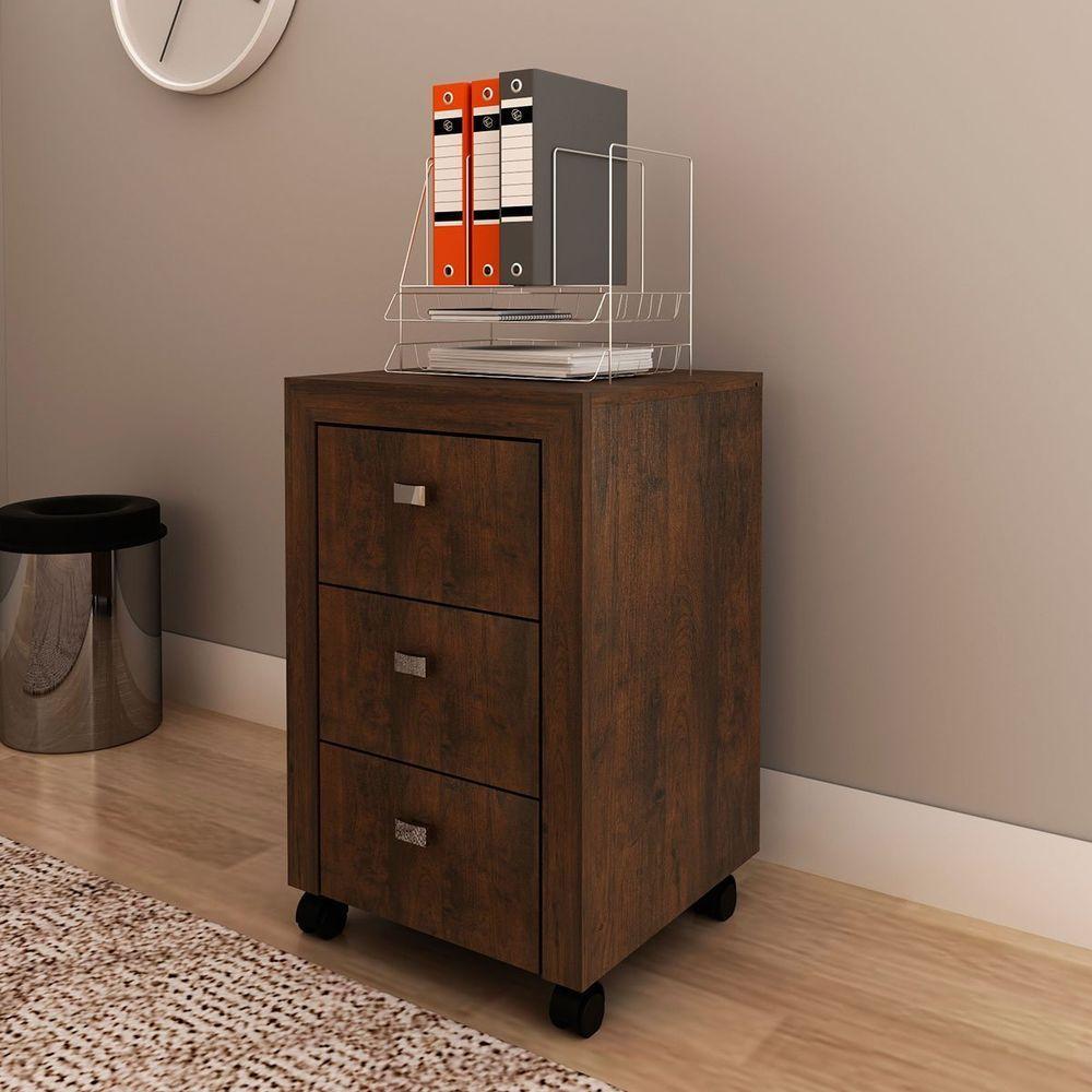 Gaveteiro Para Escritório 3 Gavetas Com Rodízios Rústico - 7