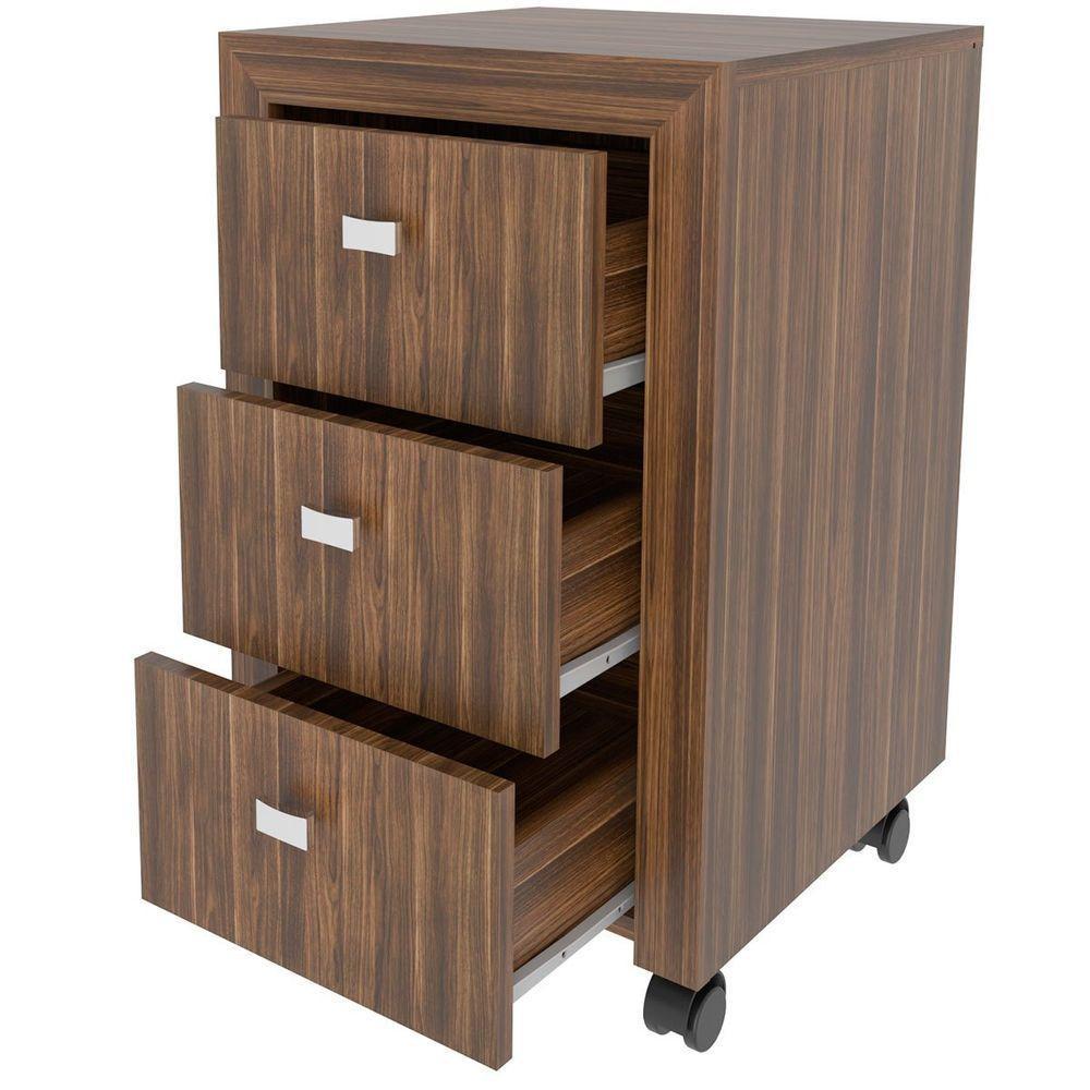 Gaveteiro Para Escritório 3 Gavetas Com Rodízios Nogal - 2