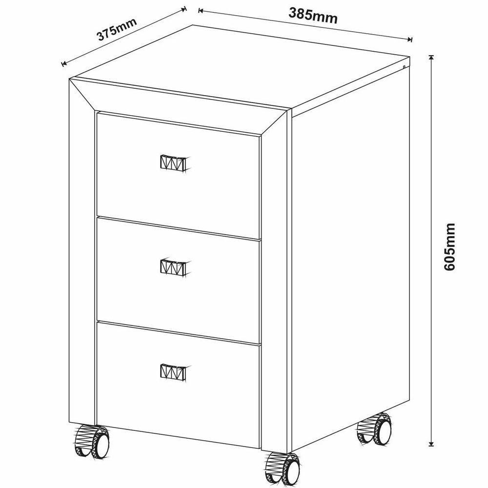Gaveteiro Para Escritório 3 Gavetas Com Rodízios Nogal - 3