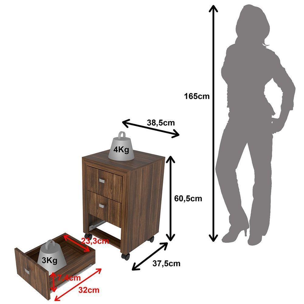 Gaveteiro Para Escritório 3 Gavetas Com Rodízios Nogal - 4