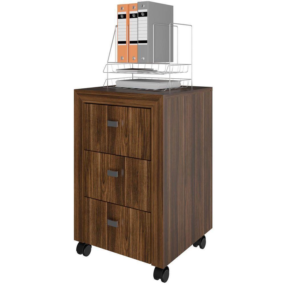 Gaveteiro Para Escritório 3 Gavetas Com Rodízios Nogal - 6