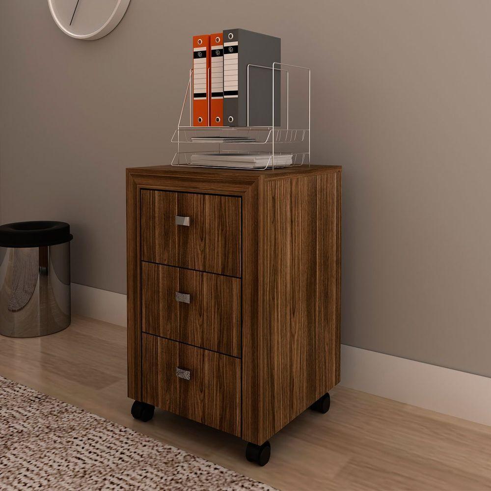 Gaveteiro Para Escritório 3 Gavetas Com Rodízios Nogal - 7