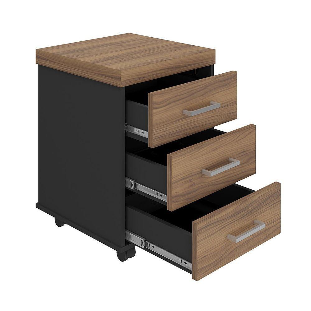 Gaveteiro Para Escritório 3 Gavetas Com Chave E Rodízios Nogal/preto - 2