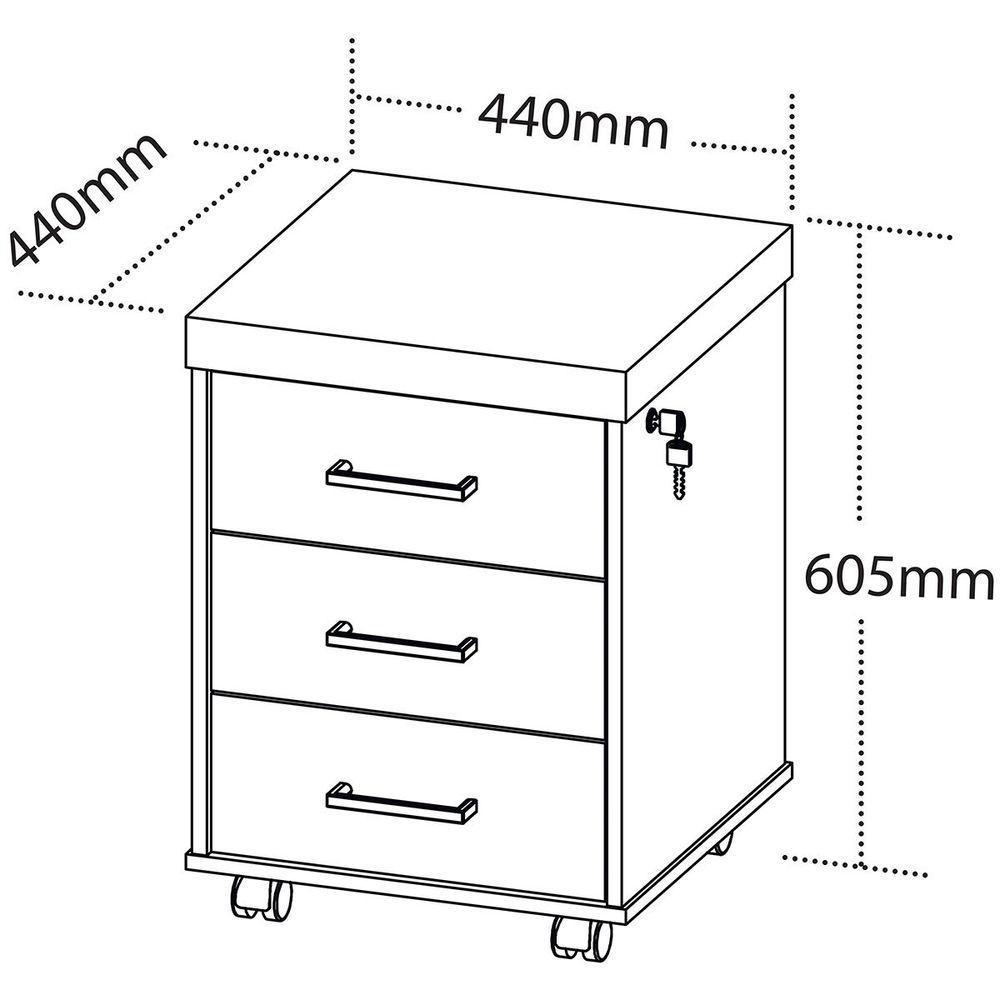 Gaveteiro Para Escritório 3 Gavetas Com Chave E Rodízios Nogal/preto - 3