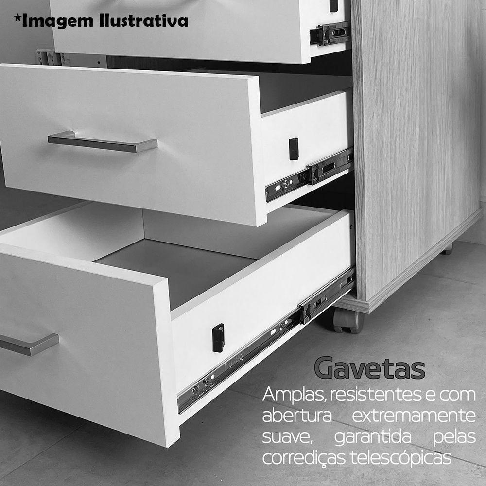 Gaveteiro Para Escritório 3 Gavetas Com Chave E Rodízios Nogal/preto - 5