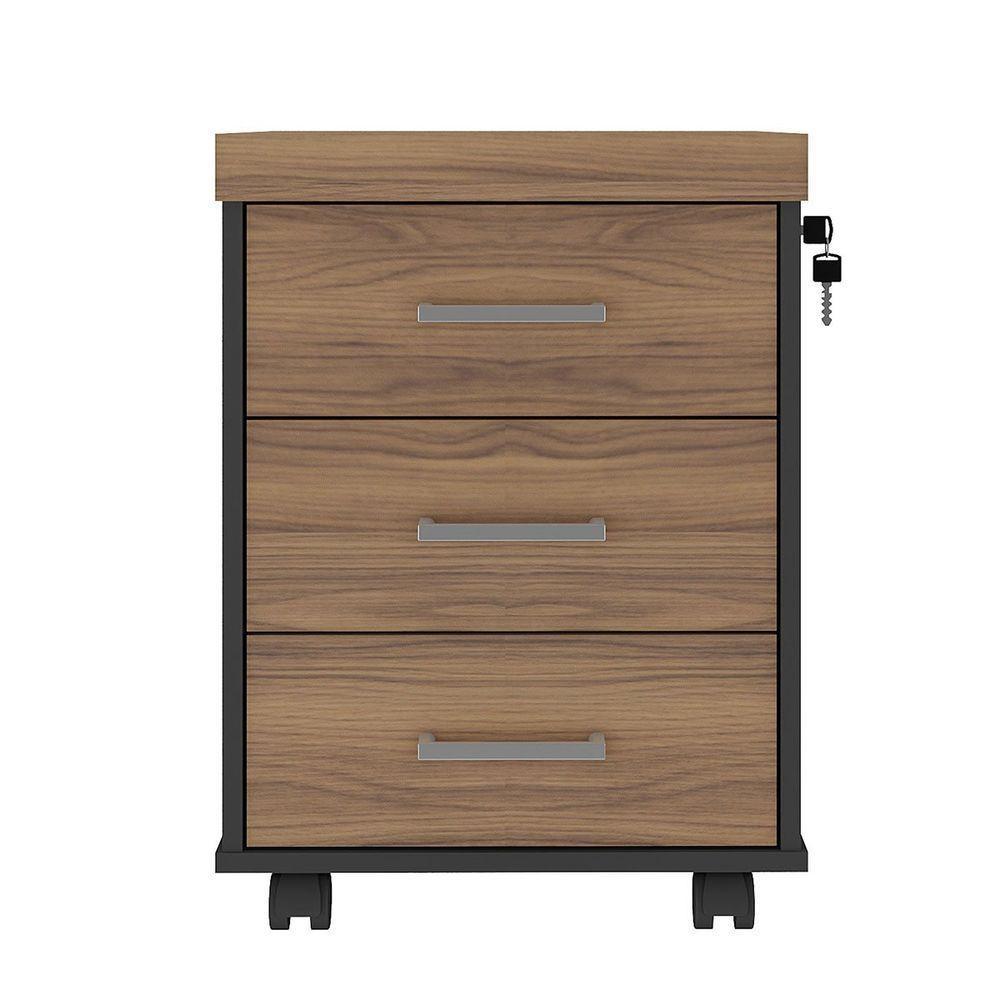 Gaveteiro Para Escritório 3 Gavetas Com Chave E Rodízios Nogal/preto - 8