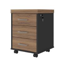 Gaveteiro Para Escritório 3 Gavetas Com Chave E Rodízios Nogal/preto - 1