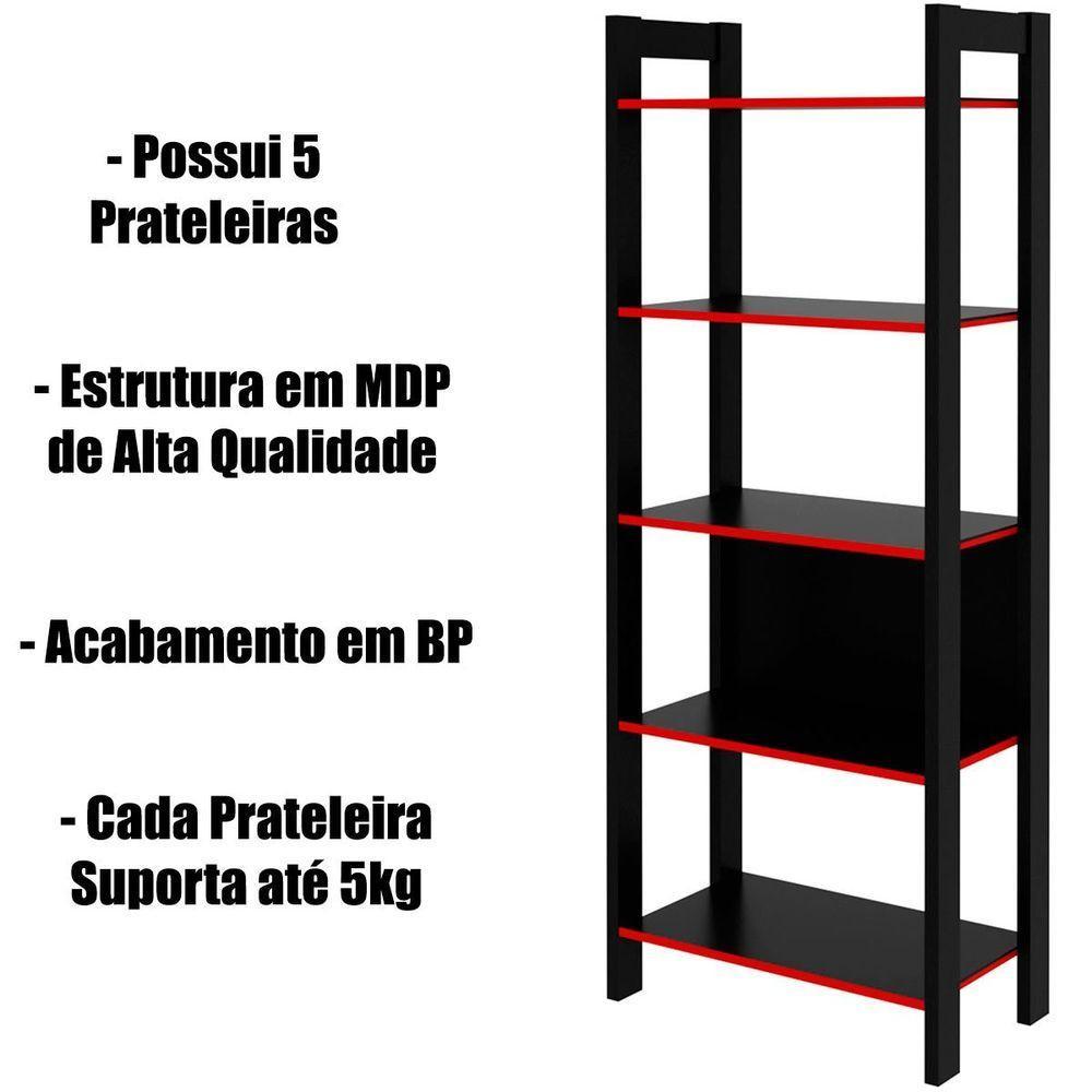 Estante Multiuso Gamer Livreiro Office 5 Prateleiras Preto/vermelho - 3