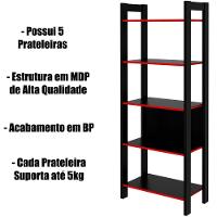 Estante Multiuso Gamer Livreiro Office 5 Prateleiras Preto/vermelho - 3