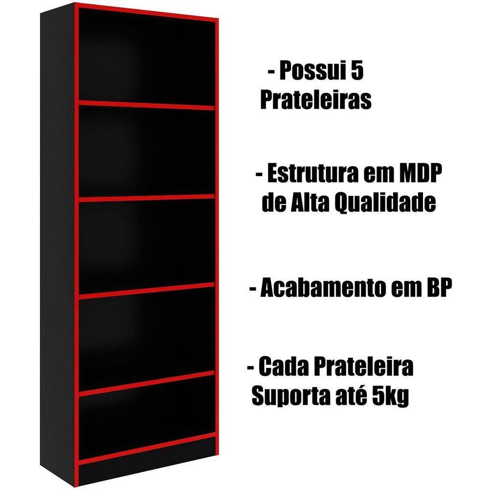 Estante Multiuso Gamer Livreiro Office 5 Prateleiras Preto/vermelho - 3