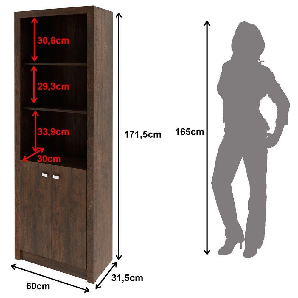 Estante Armário Alta Livreiro Multiuso Office 2 Portas Rústico - 6