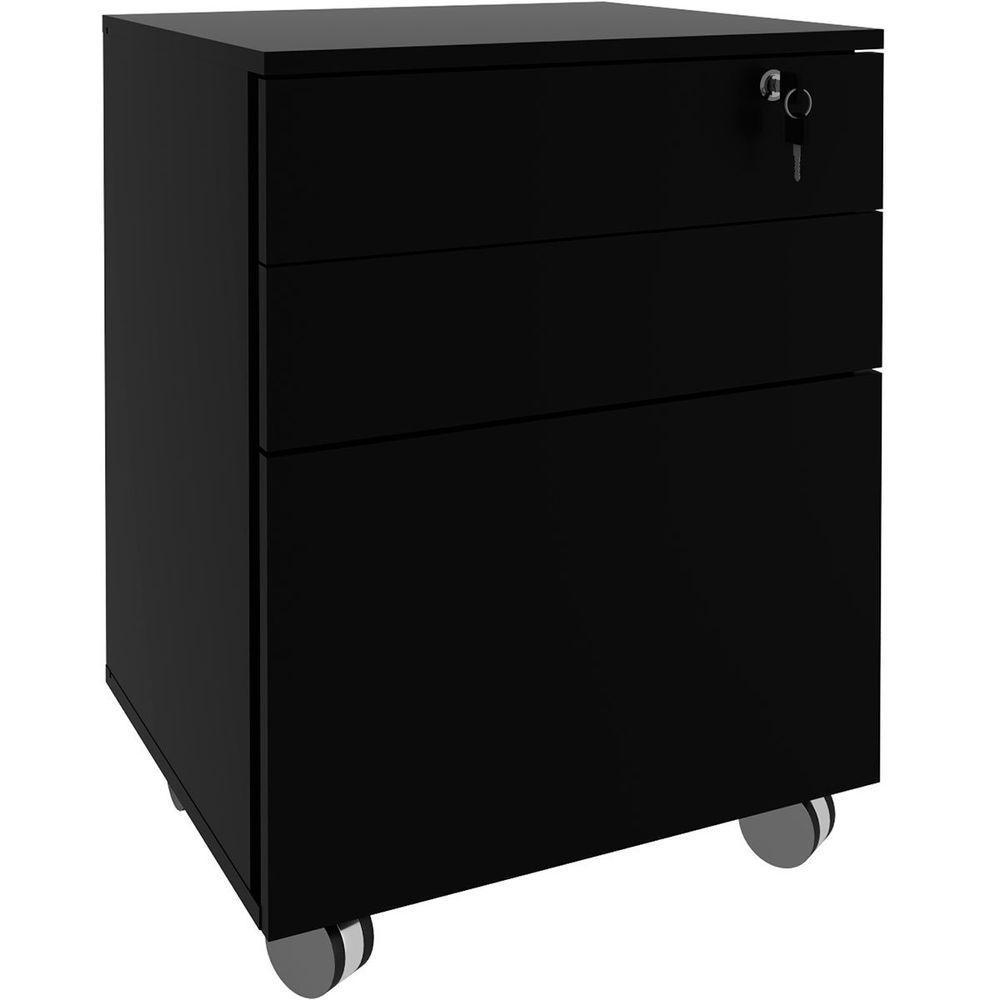 Gaveteiro Para Escritório 3 Gavetas Com Chave E Rodízios Preto - 1