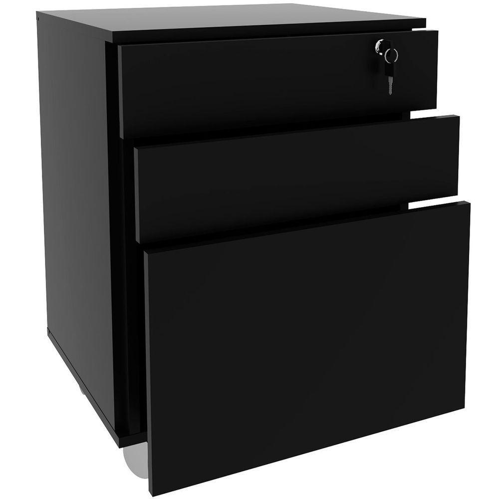 Gaveteiro Para Escritório 3 Gavetas Com Chave E Rodízios Preto - 7