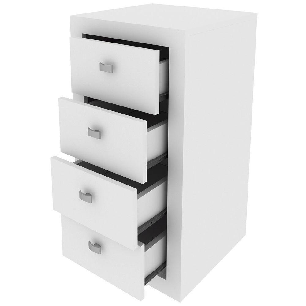 Gaveteiro Para Escritório 4 Gavetas Com Rodízios Branco - 2
