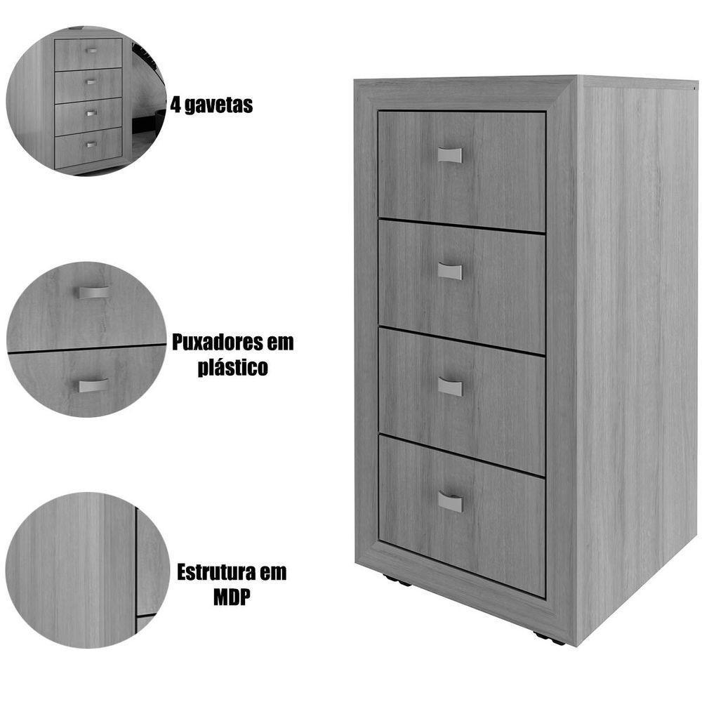 Gaveteiro Para Escritório 4 Gavetas Com Rodízios Branco - 4