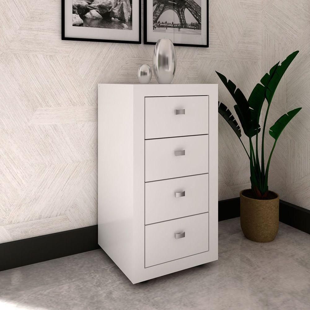 Gaveteiro Para Escritório 4 Gavetas Com Rodízios Branco - 6